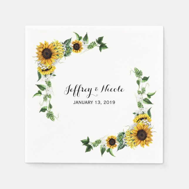 Fall Sonnenblume Rustikale Brauerei Hochzeit Serviette (Vorderseite)