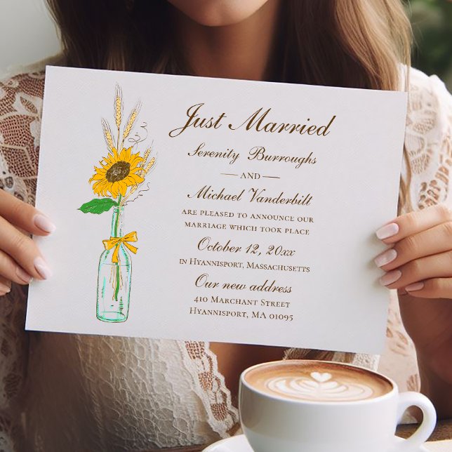 Fall Sonnenblumen Country Floral Just Married Hoch Einladung (Von Creator hochgeladen)