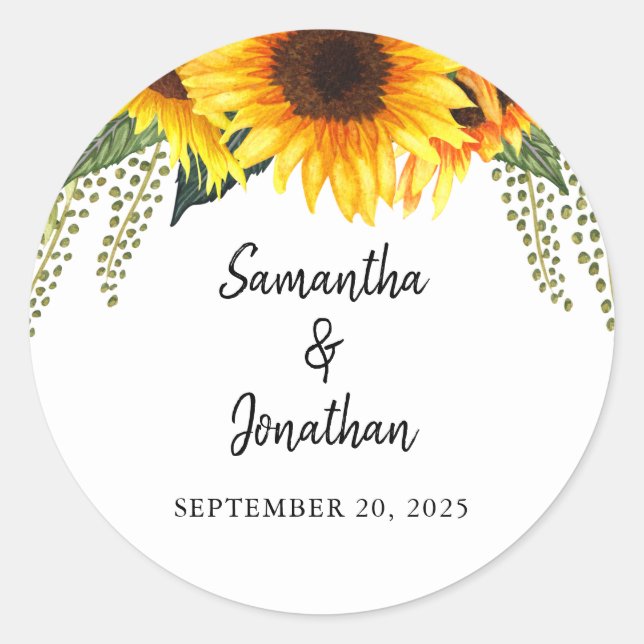 Fall Sonnenblumen Country Hochzeit Runder Aufkleber (Vorderseite)