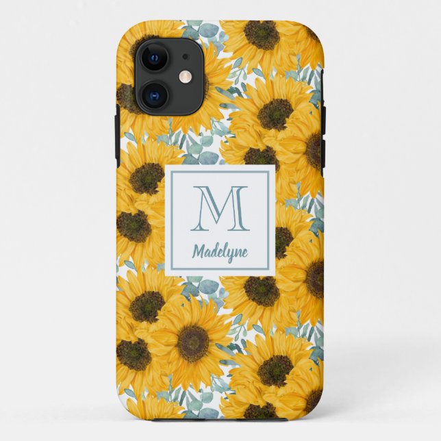 Fall Sonnenblumen Monogram Floral Case-Mate iPhone Hülle (Rückseite)