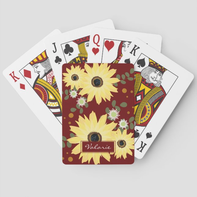 Fall Sonnenblumen Personalisiert Name Spielkarten (Rückseite)