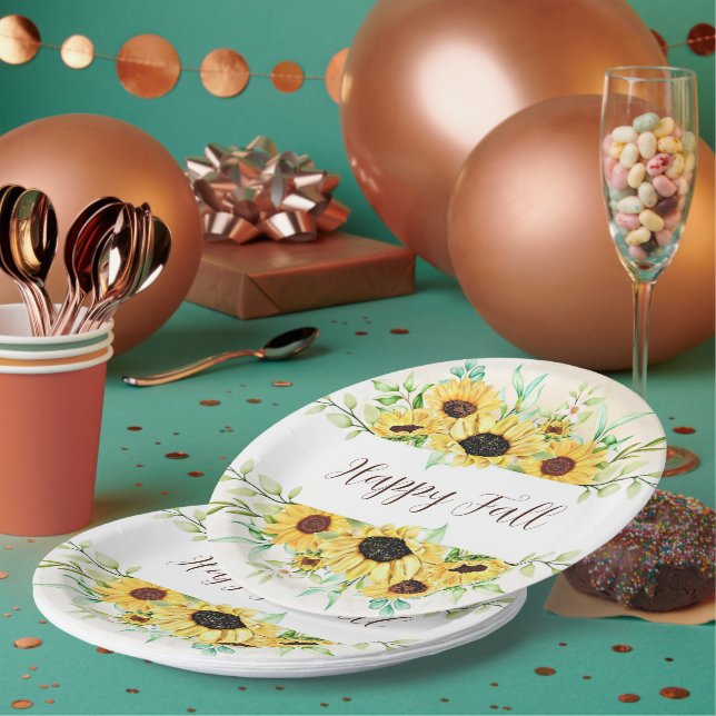 Fall Sonnenblumen Rahmen mit anpassbarem Text Pappteller (Multi)