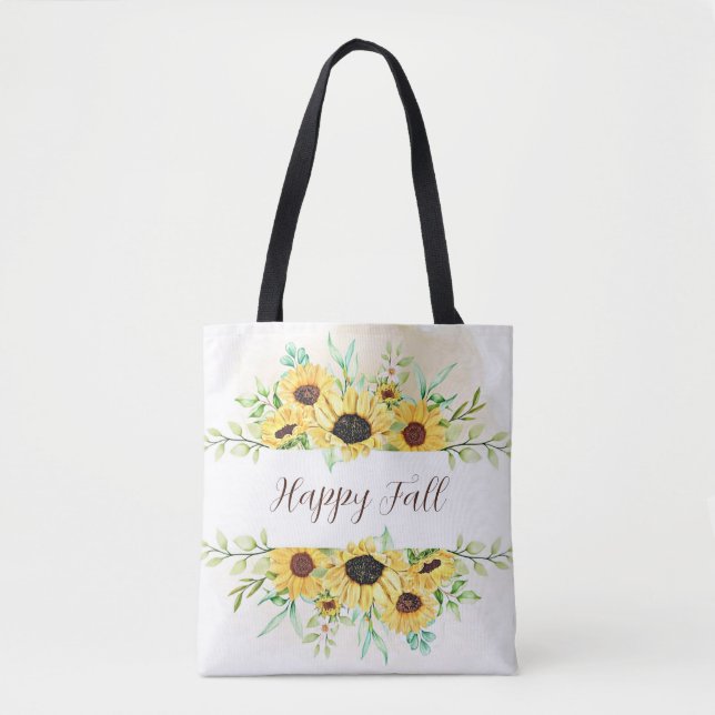 Fall Sonnenblumen Rahmen mit anpassbarem Text Tasche (Vorderseite)