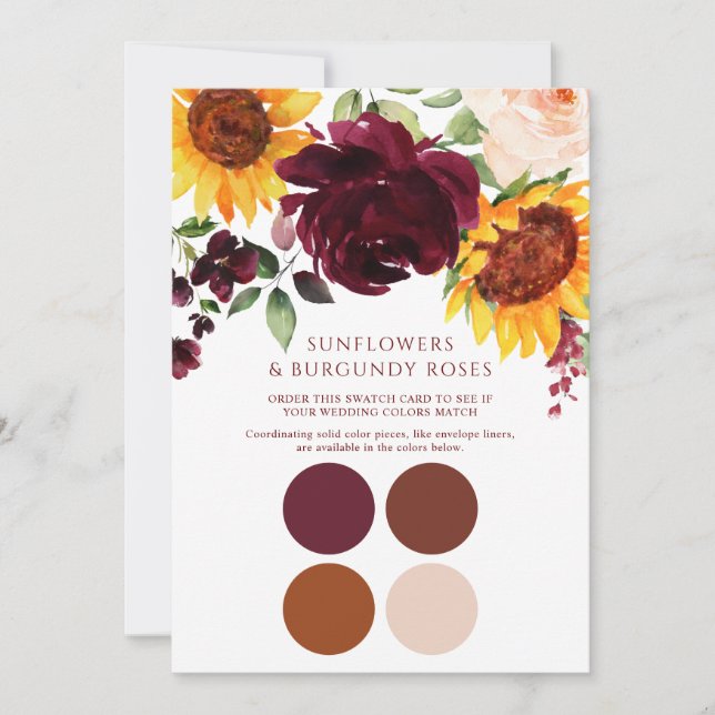 Fall Sonnenblumen Rose Burgundy Wedding Swatch Car Einladung (Vorderseite)