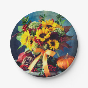 Fall Sonnenblumen und Bow, 7" Rundpapier-Platte Pappteller