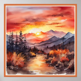 Fall Sonnenuntergang auf der Imitat-Mat Poster