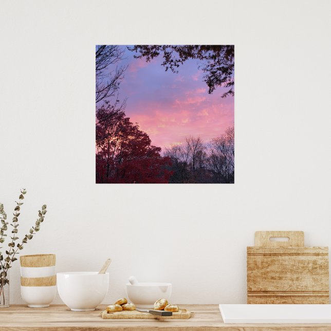 Fall Sonnenuntergang über Bäumen schön Poster (Küche)
