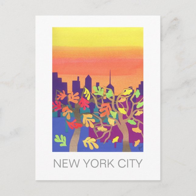 Fall-Sonnenuntergang über NYC Postkarte (Vorderseite)