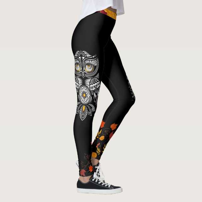Fall Spirit Owl Herbst lässt Hübsch Schwarz Leggings (Rechts)