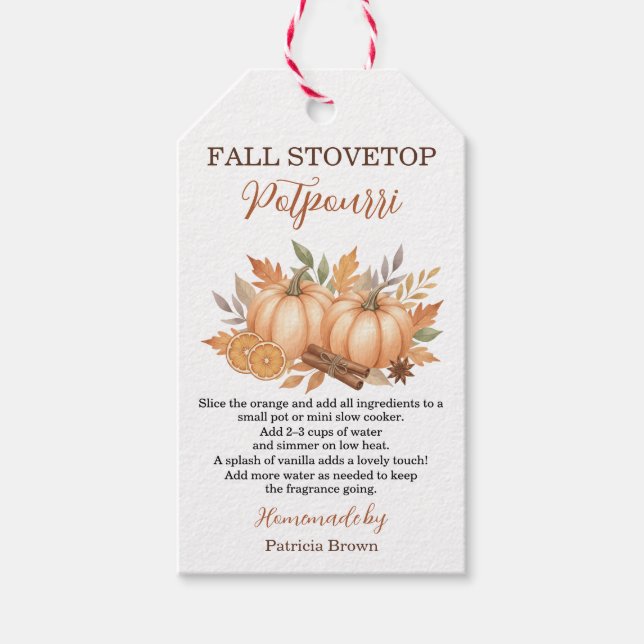 Fall Stovetop Potpourri Recipe Tag with Pumpkins Geschenkanhänger (Vorderseite)