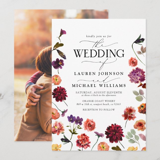 Fall Summer Garden Burnt Orange Foto Hochzeit Einladung (Vorne/Hinten)