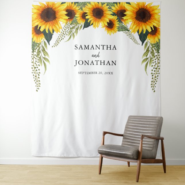 Fall Sunblumen Hochzeitskabine Hintergrund des Fot Wandteppich (Beispiel)