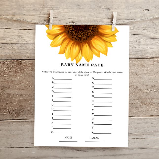 Fall Sunflower Baby Name Race Baby Showspiel (Von Creator hochgeladen)