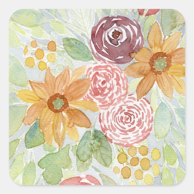 Fall Sunflower Bouquet Quadratischer Aufkleber (Vorderseite)