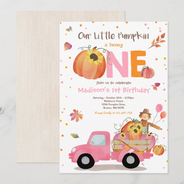 Fall Sunflower Pumpkin Birthday Pumpkin Patch Einladung (Vorne/Hinten)