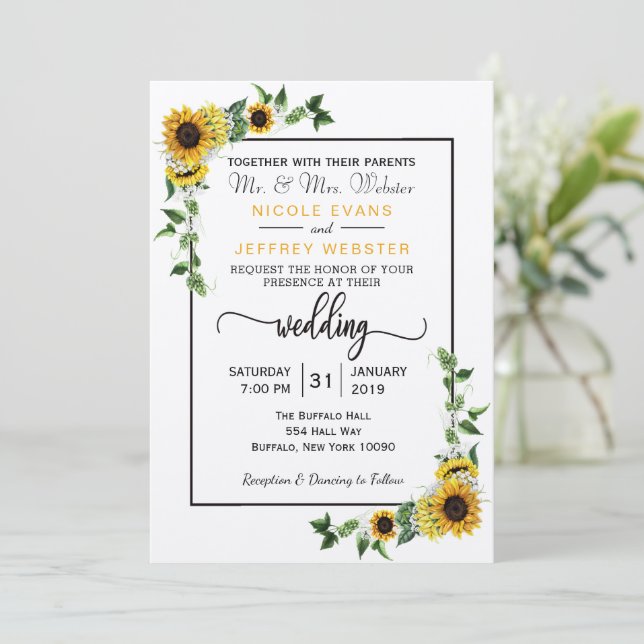 Fall Sunflower Rustic Barn Country Wedding Card Einladung (Stehend Vorderseite)
