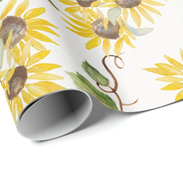 Fall Sunflower Watercolor Wrapping Paper Geschenkpapier (Rolleneckpunkt)
