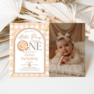 Fall Süsse Pie Pumpkin Gingham 1. Geburtstag Foto Einladung