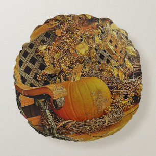 Fall Szene - Pumpkin und Bittersweet Vine auf der Rundes Kissen