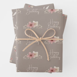 Fall Taupe und rosa Blumenpapier Geschenkpapier Set