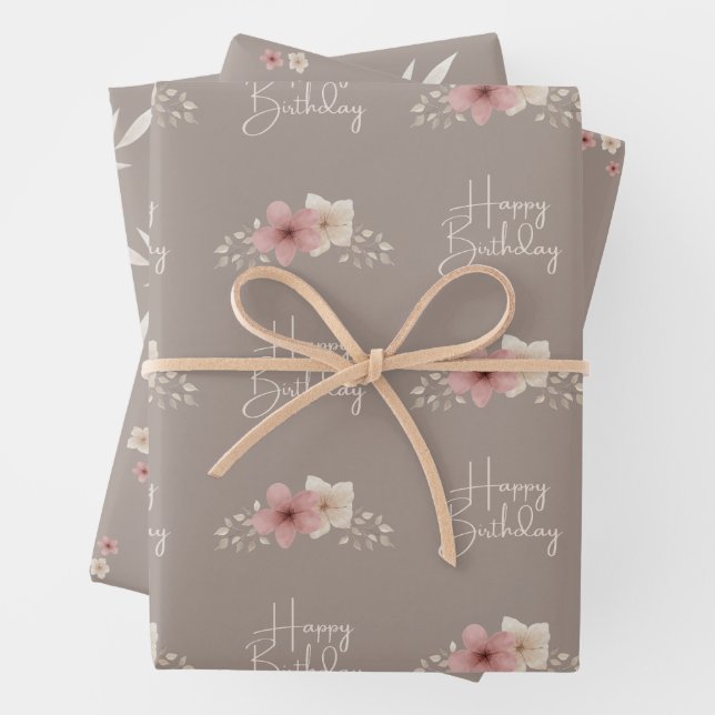 Fall Taupe und rosa Blumenpapier Geschenkpapier Set (Beispiel)