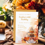 Fall Tea Party Elegant 60. Geburtstag Einladung<br><div class="desc">Das Herbst Tee Party zum 60. Jubiläum lädt mit Aquarelltönen Herbstblätter und Teeköpfe ein. Ideal für elegante Herbstfeiern.</div>