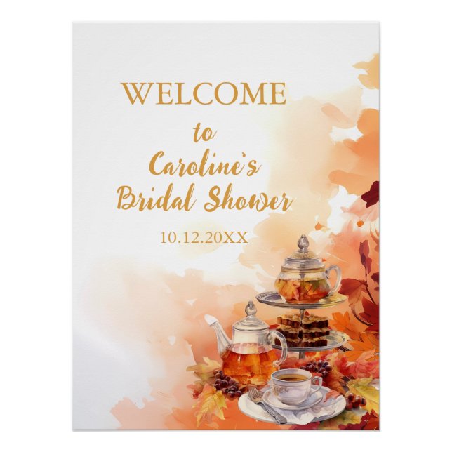 Fall Tea Party Elegantes Brautparty Poster (Vorderseite)