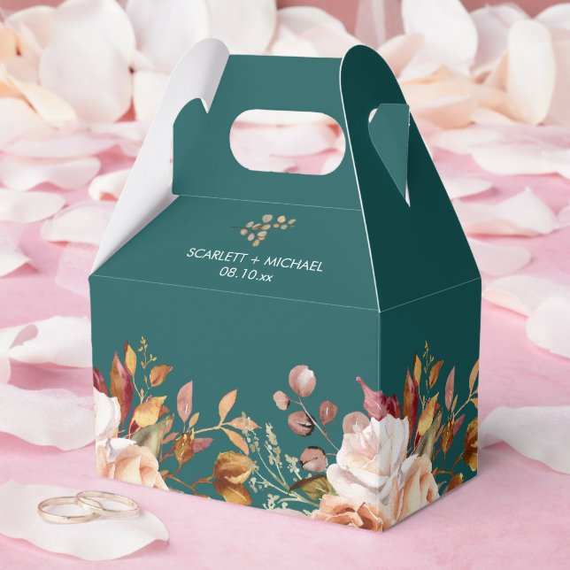 Fall Teal Watercolor Terracotta Floral wedding Geschenkschachtel (Hochzeit)