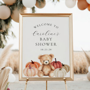 Fall Teddy Bear Baby Dusche Begrüßungszeichen Poster