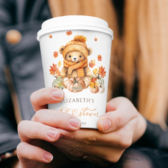 Fall Teddy Bear Pumpkin Baby Dusche Pappbecher (Von Creator hochgeladen)