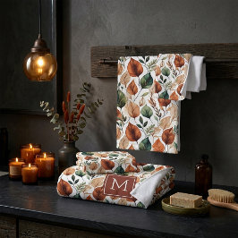 Fall-Terra-Cotta und Salbei-Blätter Badhandtuch Set