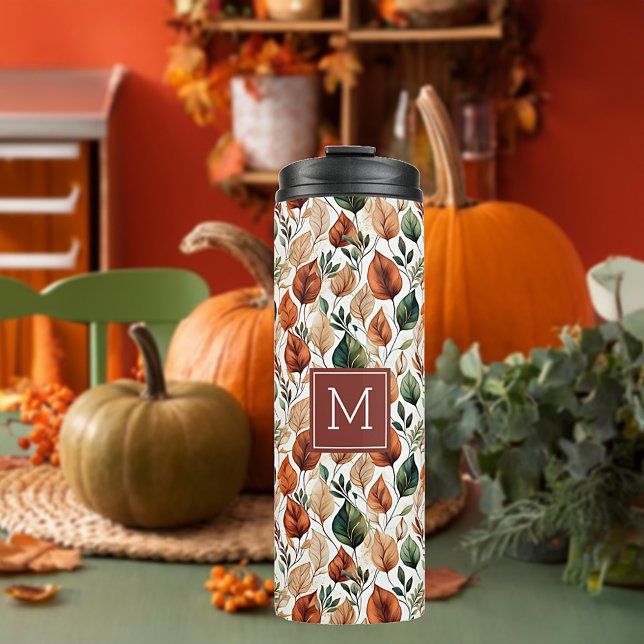 Fall-Terra-Cotta und Salbei-Blätter Thermosbecher (Von Creator hochgeladen)