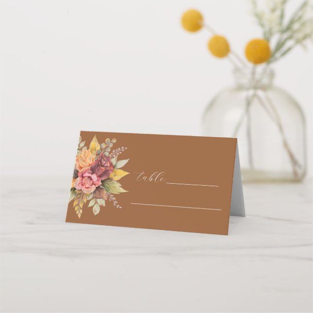 Fall Terracotta Boho Floral Rustikale Hochzeit Platzkarte (Vorderseite)