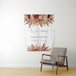 Fall Terracotta Burgundy Florals Pampas Hintergrun Wandteppich