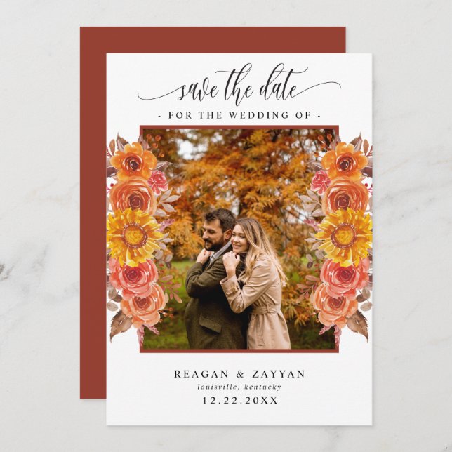 Fall Terracotta Floral Foto Save the Date (Vorne/Hinten)