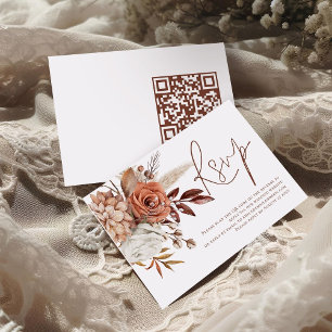 Fall Terracotta Florals QR Code Wedding RSVP Karte