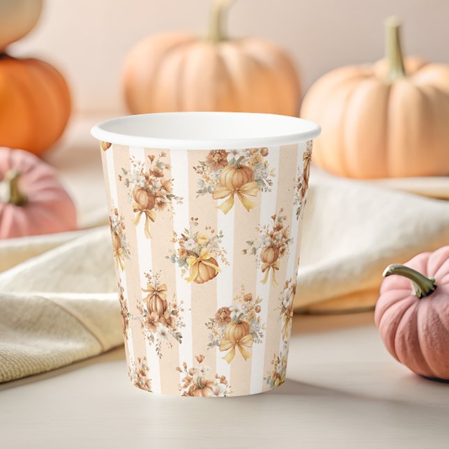 Fall Terracotta Pumpkin Floral Bow Baby Shower  Pappbecher (Von Creator hochgeladen)