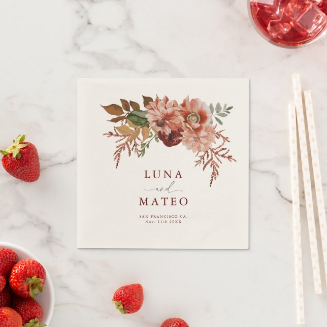 Fall Terracotta und Burgund Bloral Wedding Invita Serviette (Beispiel)