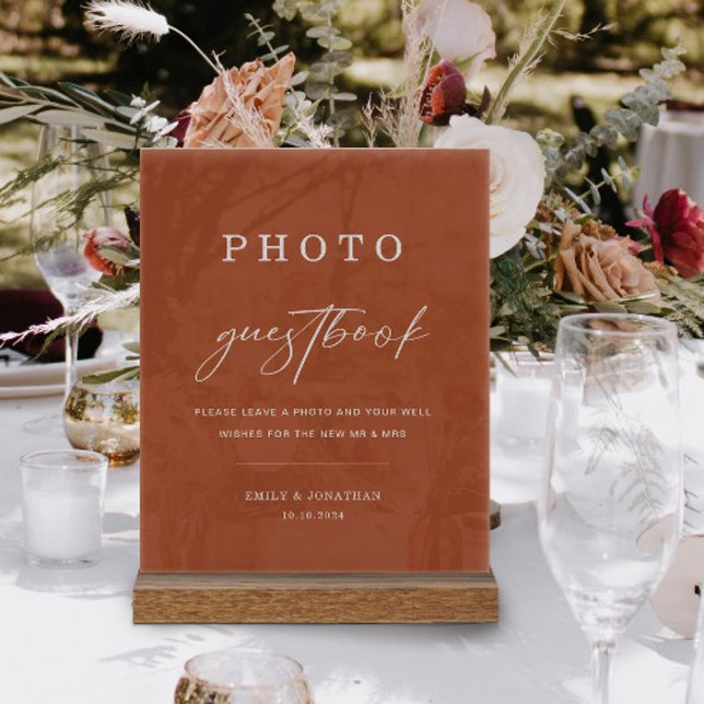 Fall Terracotta Wedding Foto Gästebuch Acrylschild (Von Creator hochgeladen)