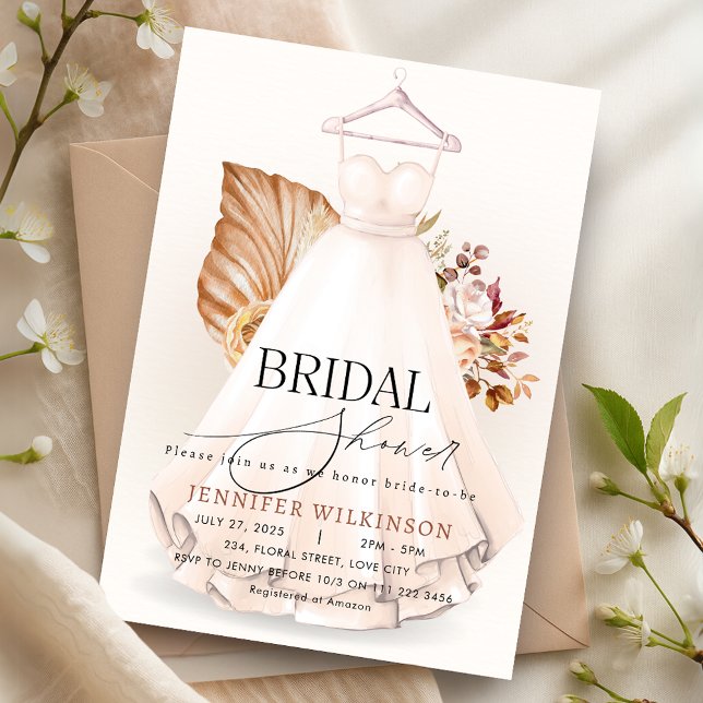 Fall Terracotta Wedding Gown Dress Brautparty Einladung (Fall Terracotta Wedding Gown Dress Bridal Shower Invitation)