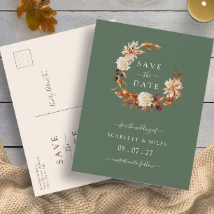 Fall Terracotta Wreath Wedding Save the Dates Anno Ankündigungspostkarte