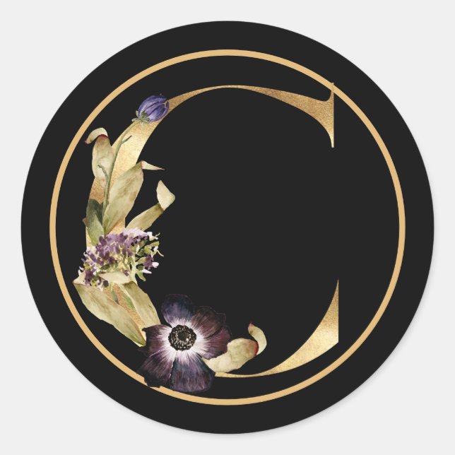FALL THEMA GOLD MONOGRAM C MIT FLORALISCHER REGELU RUNDER AUFKLEBER (Vorderseite)