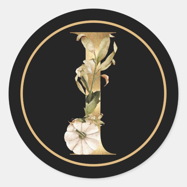 FALL THEMA GOLD MONOGRAM I MIT PUMPKINS RUNDER AUFKLEBER (Vorderseite)