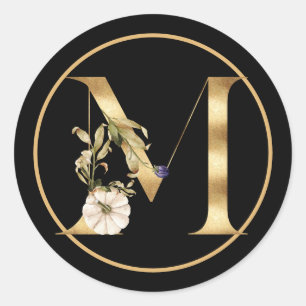 FALL THEMA GOLD MONOGRAM M MIT PUMPKINS RUNDER AUFKLEBER