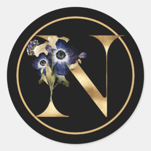 FALL THEMA GOLD MONOGRAM N MIT FLORALISCHER VEREIN RUNDER AUFKLEBER