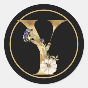 FALL THEMA MONOGRAM Y MIT WHITE PUMPKIN RUNDER AUFKLEBER