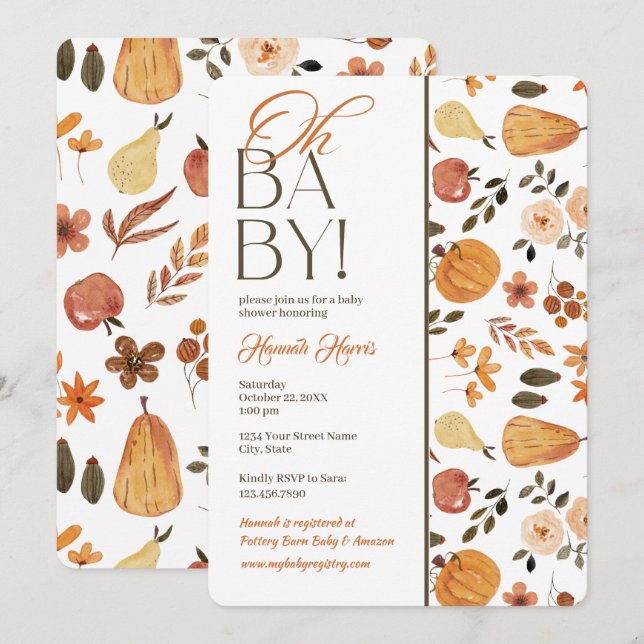 Fall Theme Baby Shower Invitation Einladung (Vorne/Hinten)