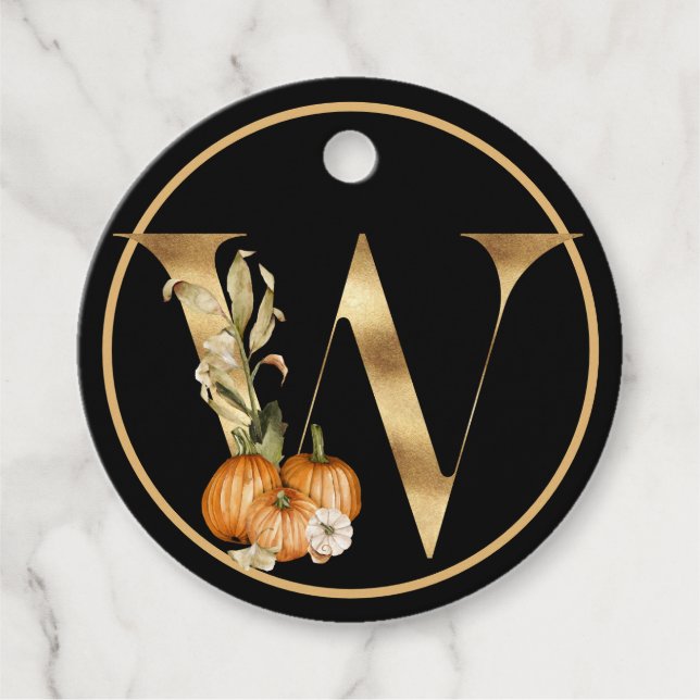 Fall Theme Monogram mit Pumpkin DANKE Geschenkanhänger (Vorderseite)