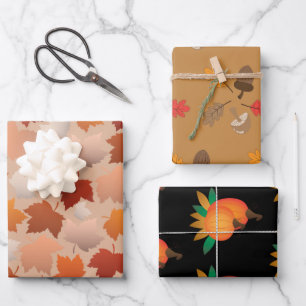 Fall Theme Wrapping Paper Flat Sheet Set 3 Geschenkpapier Set
