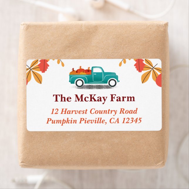 Fall Themed Vintag LKW-Rücksendeadresse (Insitu)